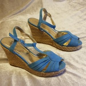 Blue Faux Suede Espadrille Wedges